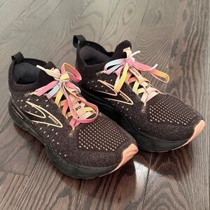 Brooks Women's Black Running Shoes with Pastel Rainbow Laces